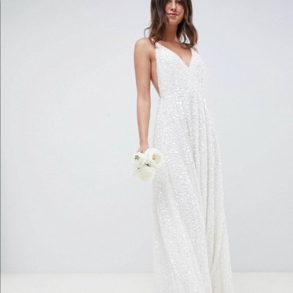 white sequin wedding dress